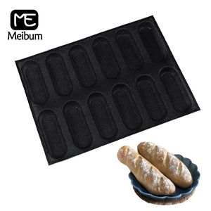 Meibum 12 Cells Oval Bread Mold Mini Baguette Silicone Mould Dog Bun Form Glass Fiber Bakeware Non Stick Pastry Baking Tools 240226