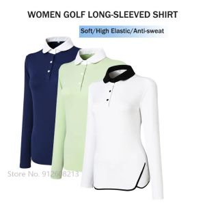 Camisas femininas de manga comprida respirável camisas de golfe senhoras elásticas esportes de golfe polo camiseta de treinamento de secagem rápida antisuor topos