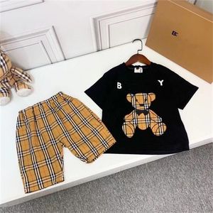Crianças designer meninos camiseta xadrez conjunto de moda meninas conjunto crianças verão manga curta conjunto 90cm-160cm b10