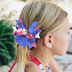 Grampos de cabelo para meninas, grampos de cabelo com estampa da bandeira do Dia da Independência Americana, presilhas de cabelo com laço, grampos de cabelo rabo de andorinha, arco de cabelo com clipe, acessórios de cabelo infantis, clipe de estrela listrado