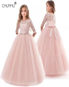 Kinder Mädchen Hochzeit Blumenmädchen Kleid Langarm Elegante Prinzessin Party Festzug Formales Kleid Tüll Spitzenkleid LJ2009235330866