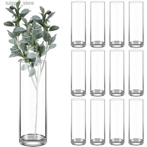 Vasen, 12 Stück, hohe Zylindervasen aus klarem Glas, schwimmende Kerzen, Tischvasen, Hochzeitsdekorationen, frachtfreie Vase für Zuhause, L240309