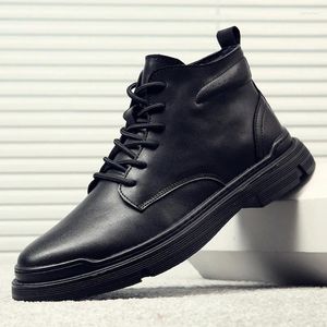 Boots Men Casual Shoes Flat Heeled Leather Round Middle Tube Solid Color PU Low Warmth Non Slip Waterproof