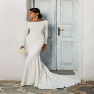 Skromne sukienki ślubne syreny z długim rękawem z długimi rękawami pokrytą szyją łódką Kobiety Nieformalny skromny rękawowy suknia recepcyjna 296h
