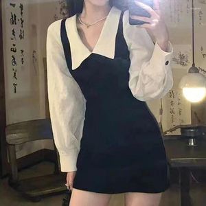 Casual Dresses Korean Fashion Kawaii Mini Dress Women Black Harajuku Long Sleeves Fall Clothes Outfits Streetwear