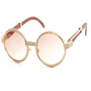 Gute Qualität 18K Gold Vintage Holz 7550178 Sonnenbrille Runde Vintage Unisex High-End-Diamantbrille Limited C Dekoration Designer 255P