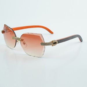 Novas vendas diretas da fábrica mini lentes de corte totalmente embutidas com óculos de sol de diamante micro-pravado 8300817 óculos de sol de perna de madeira laranja natural 18-135mm