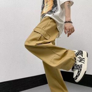 Calças 2023 Khaki Cargo Jogger Vintage Army Pants Summer masculino Thin Ins Trendy Multi Pocket Straight Tube Casual Pants genuíno