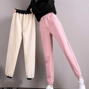 Capris kvinnor vinter varma långa byxor mode fast färg tjock fleece stretchy träning leggins damer elastiska laceup casual benging