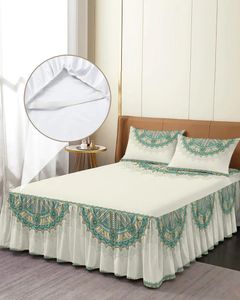 Saia de cama estilo boêmio mandala étnica retro elástico cabido colcha com fronhas capa de colchão conjunto de cama folha