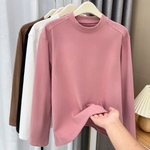 Toppar Solid Color Double Face Thermal Tshirt Womens Plus Size Autumn Winter 2023 Casual Clothing Long Sleeve Tees Basic Tops