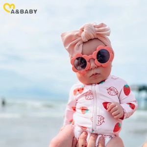 Купальники mababy От 6 месяцев до 3 лет для новорожденных, купальник для маленьких девочек, купальник с длинными рукавами и оборками, с принтом клубники, купальный костюм, пляжная одежда