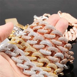 20mm Width Gold Plated Prong Setting Top CZ Stone Miami Cuban Chain Necklace Rapper Street Jewelry for Men 202W