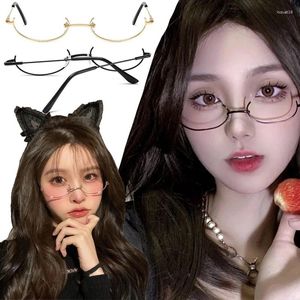 Sunglasses Y2K Half Frames Glasses Women Girls Metal Oval No Lens Eyeglasses Vintage Cosplay Pography Anime Party Eyewears Decoration