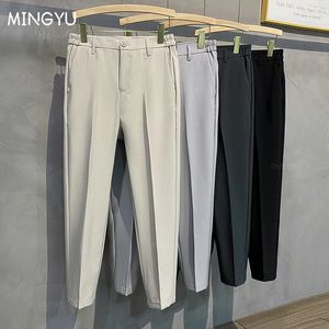 2023 outono inverno dos homens calças casuais terno calça fino ajuste trabalho cintura elástica grossa calças de jogging masculino preto plus size 40 42 240321