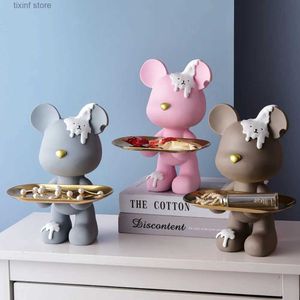 Decorative Objects Figurines Home Decorations Violent Bear Statue Key Organizer Living Room Decorative Storage Resin Ornaments Sculpture Modern Art Gifts T24030