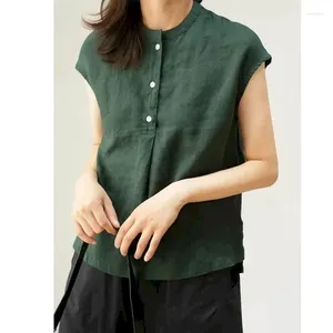 Kvinnors västar väst för kvinnor toppar bomullslinne o-hals solid ärmlös pullover skjorta koreansk mode vintage casual lösa tankar kläder