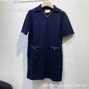 Basic & Casual Dresses designer brand High Quality Navy Blue Straight Tube Design with a Sense of Niche, Western-style, Fashionable, and Pure Desire Knitted Dress