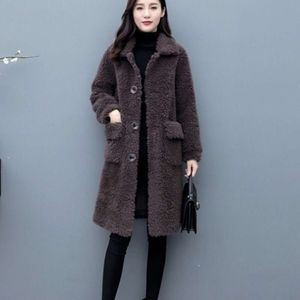 Haining Pelliccia di Pecora Taglio Pile da Donna di Media Lunghezza 2020 Nuovo Ispessito Caldo Cappotto in Pelle e Lana di Agnello Integrato per L'inverno 163380