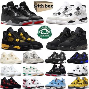 Box 4S Jumpman 4 Basketball Shoes 남성 여성 냉동 순간 Red Thunder Cat University 블루 군용 금속 돛 남성 트레이너 야외 스포츠 36-47