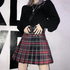 ドレスプレッピーハルクアラインミニ格子縞のスカートスクールガールY2Kハイウエストプリーツセーラー韓国カワイイユニフォームショートスカートスコート女性
