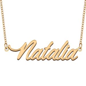 Natalia-Namensketten-Anhänger, individuell personalisiert, für Frauen, Mädchen, Kinder, beste Freunde, Mütter, Geschenke, 18 Karat vergoldeter Edelstahl