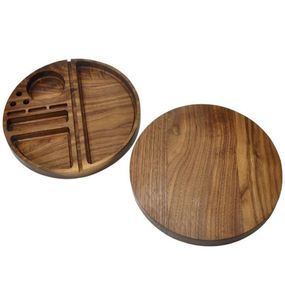TOPPUFF Round Diameter 218MM Natural Walnut Wooden Tray Mutifuction Wood Rolling Tray Wood Rolling Trays Rolling Cone or Paper3897543