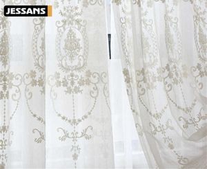 European Voile Sheer Curtain for Window Bedroom Lace Curtain Fabrics Drapes Embroidered White Tulle Curtain for Living Room 2107126240045