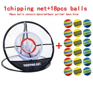Golf Chipping Net Swing Trainer Inomhus utomhusflisning Pitchingburar Mattor Golf Practice Net Portable 18 PCS Golf Soft Balls 240227