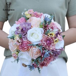 Wedding Flowers Lovegrace Bride Bouquet Rose Flower Pink Blue Bohemian Romantic Artificial Silk Dahlia Bouquets272k