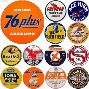 Metallmålning Mobil Esso Red Rose Beeline Motor Oil Gasonline Round Metal Tin Signs Garage Gas Oil Station Bar Cafe Man Cave Retro Wall Decor T240309