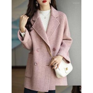 Wełna wełny damska wełna elegancka płaszcza i kurtki kobiety w jesiennej zimowej kurtce koreański styl biuro długiego rękawu Lady T Dhhe3