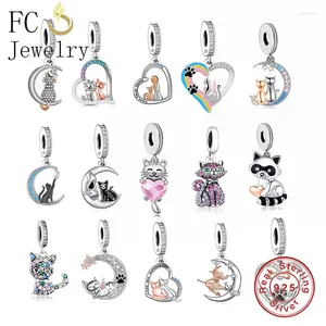 Löst ädelstenar FC Jewelry Fit Original Charm Armband 925 Silver Cartoon Angel Black Cat Sitting Kittly Bead för att göra Pet Lover Berloque