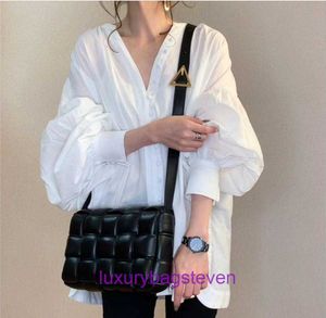 Top original wholesale Bottgs's Vents's Cassette tote bags online shopLantern sleeve womens V-neck fashionable new shirt white loose top With Real Logo