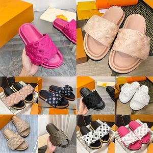 Designers Pool Pillow Mules Women Sandals Sunset Flat Comfort Mules Velcro Padded Front Strap Slippers Fashionable Easy-to-wear Style Slides 35-45