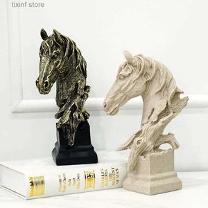 Dekorativa föremål Figurer Northeuins 29cm Harts Sandstone Horse Head Staty Decoration Retro Animal Collection Figurer Interiördekor Tillbehör Objekt T