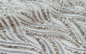 1 pezzo moda glitter paillettes abiti da sera tessuto a rete paillettes incollate tessuto di maglia stampato francese brillante abito da sposa panno8885540