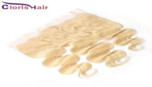 C Blond 13x4 Spets Frontal Ear to Ear Raw Virgin Indian Human Hair Top Stängningar 613 Platinum Blond Body Wave Full Frontals With B8502219