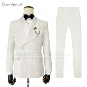 Luxury Men Suit Sets Wedding Groomsman skräddarsydd Slim Fit Jacquard Outfits Fashion Party Double Breasted Blazer Pants 2 Pieces 240306