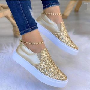 Casual Shoes Fashion Sneakers Women 2024 Flats Rhinestone Bling Chic Shining Star Sying Thick Sole Slip på plattformen