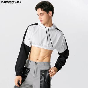 Men T Shirt Patchwork Hooded Long Sleeve Streetwear Casual Camisetas Personality Fashion Male Crop Tops S-5XL INCERUN 240220