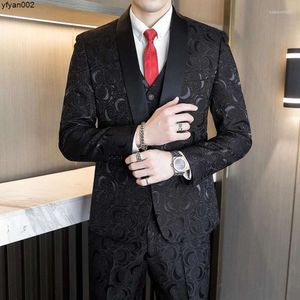 Ternos masculinos Conjuntos de ternos masculinos estilo casamento flor preta conjunto ocidental
