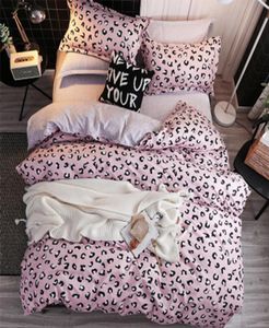 Leopard Pink Twin Comforter Bedding Set Cotton Däcke Cover Set Bed Linen Linings Podwase Home Textile2447605