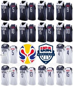 2019 World Cup FIBA Basketball Team US Kemba Walker Jerseys Donovan Mitchell Tatum Plumlee Turner Lopez Middleton Barnes4596956