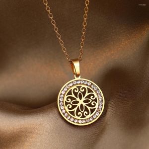 Pendant Necklaces CACANA 316L Stainless Steel Vintage Pattern Necklace Crystal Rhinestone For Women Wedding Valentine's Day Gifts