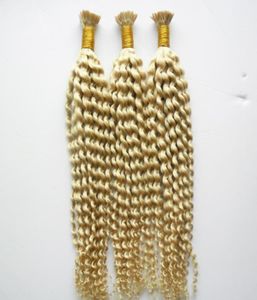 613 Blonde Kinky Curly 1g прядь Remy Nail I Tip Наращивание человеческих волос Платиновый блонд 613 European Fusion Pre Bonded Extensi4289413