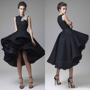 2019 New Krikor Jabotian Evening Gowns Hand Made Flower Jewel Neck Hi Lo Prom Dress Little Black Sexy Vestidos Festa292a