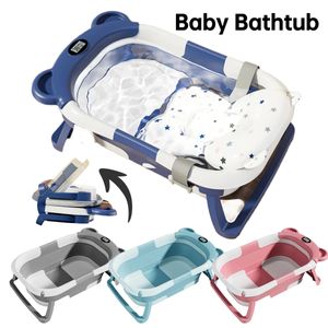 Folding Baby Bath Tub Portable Baby Shower Tubs With Temperature Sensing Non-slip Cushion born Bathtub Safe Kids Bathtub 240228