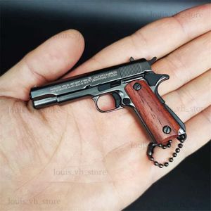 Gun Toys 1 3 Solid Wood Handle 1911 Metal Keychain Model Toy Gun Miniature Alloy Pistol Collection Toy Gift Pendant T240309