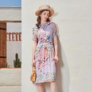 Casual Dresses Purple Chiffon Silk Floral Maxi Shirt Dress Women 2024 Summer Long Work Boho Beach Office Sexy Party Luxury Plus Size